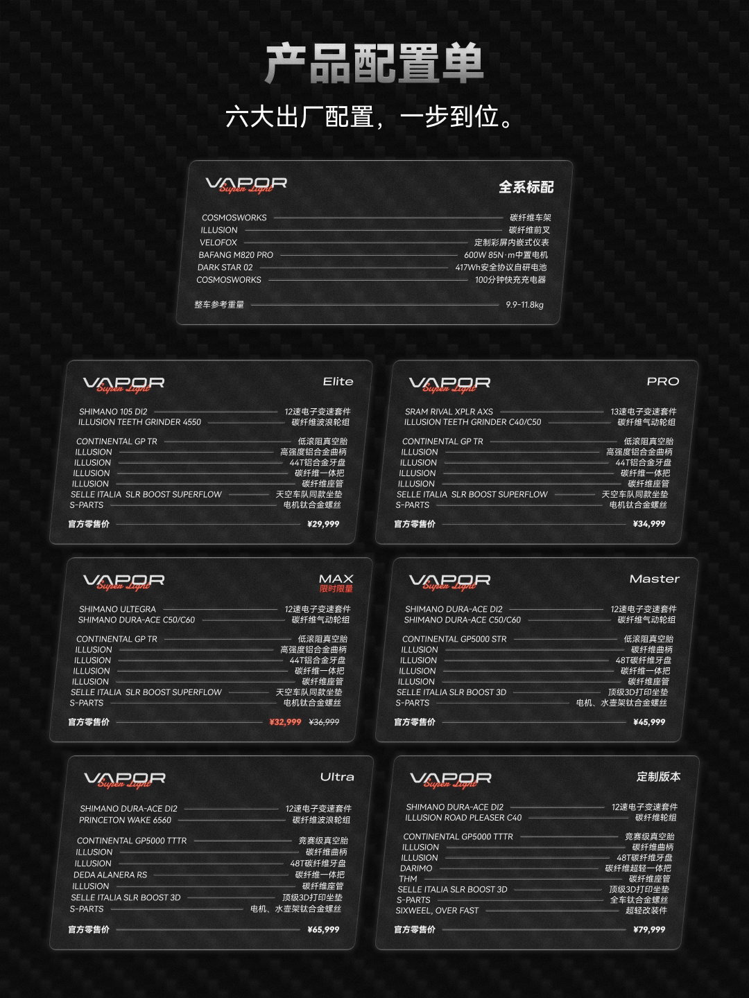 VAPOR Super Light 车架组颜色